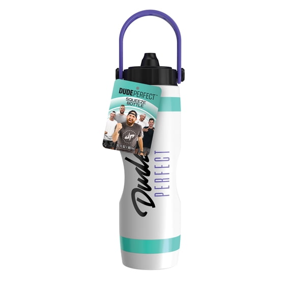 Dude Perfect Squeeze Water Bottle, Silicone Handle, 30 oz, White