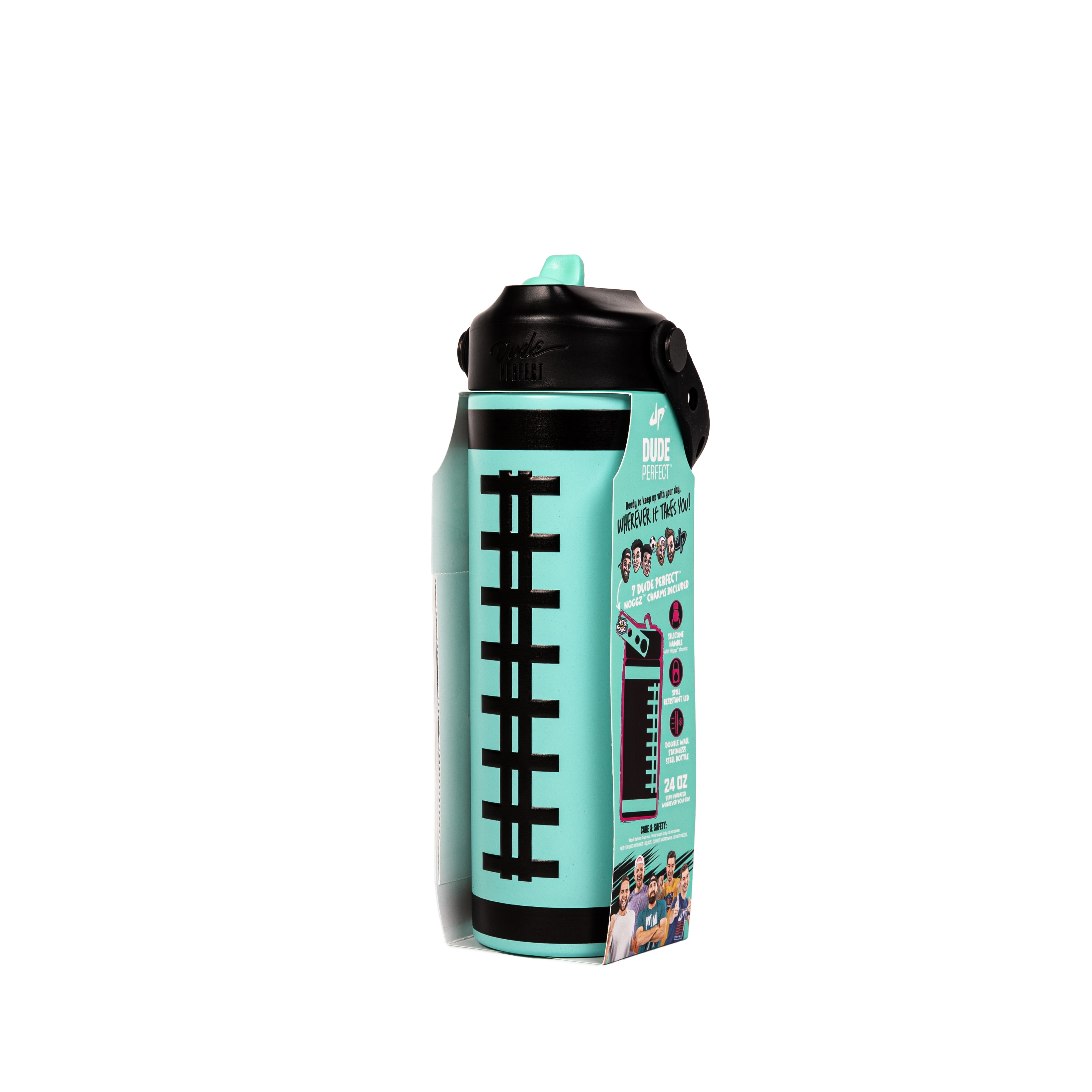 Dude Perfect Water Bottle, Silicone Handle, Double Wall Insulation and Leak-Proof Lid, 24 oz Capacity, Teal
