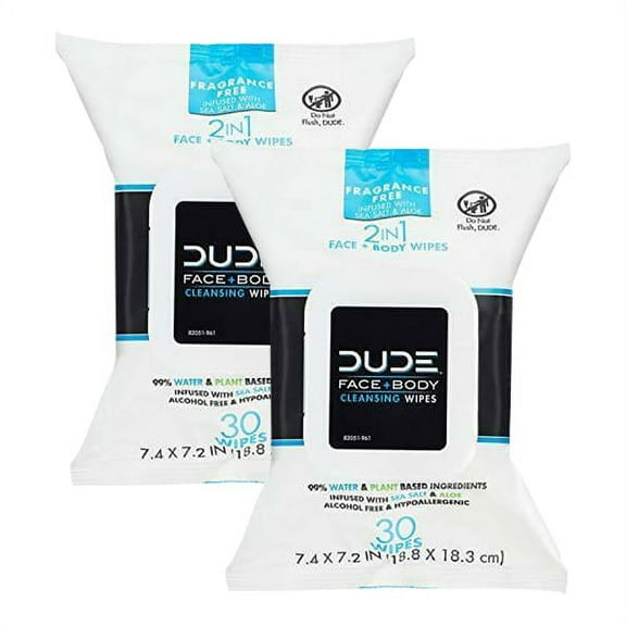 Dude Products Face & Body Wipes Unscented for Sensitive Skin ( 2 Pack )