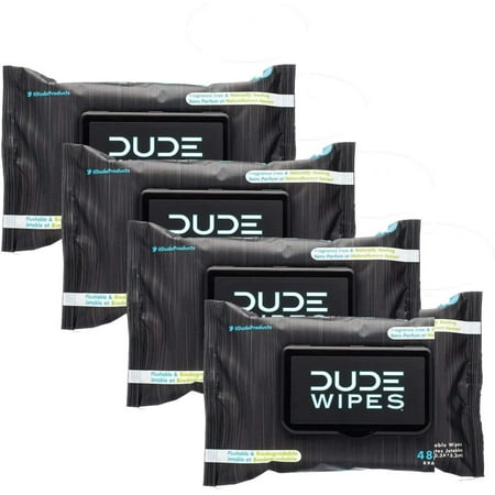 Dude Wipes - Flushable Wipes, Fragrance Free & Naturally Soothing, Dispenser Pack 48ct 4 — Residential Use, Standard Application