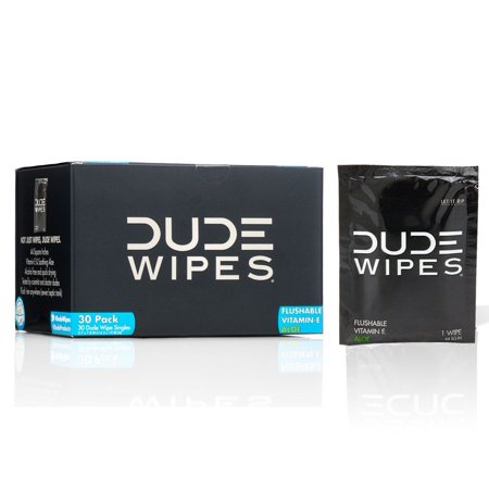 DUDE Wipes - On-The-Go Flushable Wipes - 1 Pack, 30 Wipes - Unscented Extra-Large Individually Wrapped Adult Wet Wipes - Vitamin E & Aloe - Septic and Sewer Safe