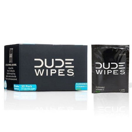 Dude Flushable Single Wipes Travel Pack Unscented with Vitamin-E and Aloe, 30 Ea