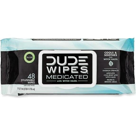 Dude Wipes Medicated Cools And Soothes Flushable Wipes, 48 Ea..