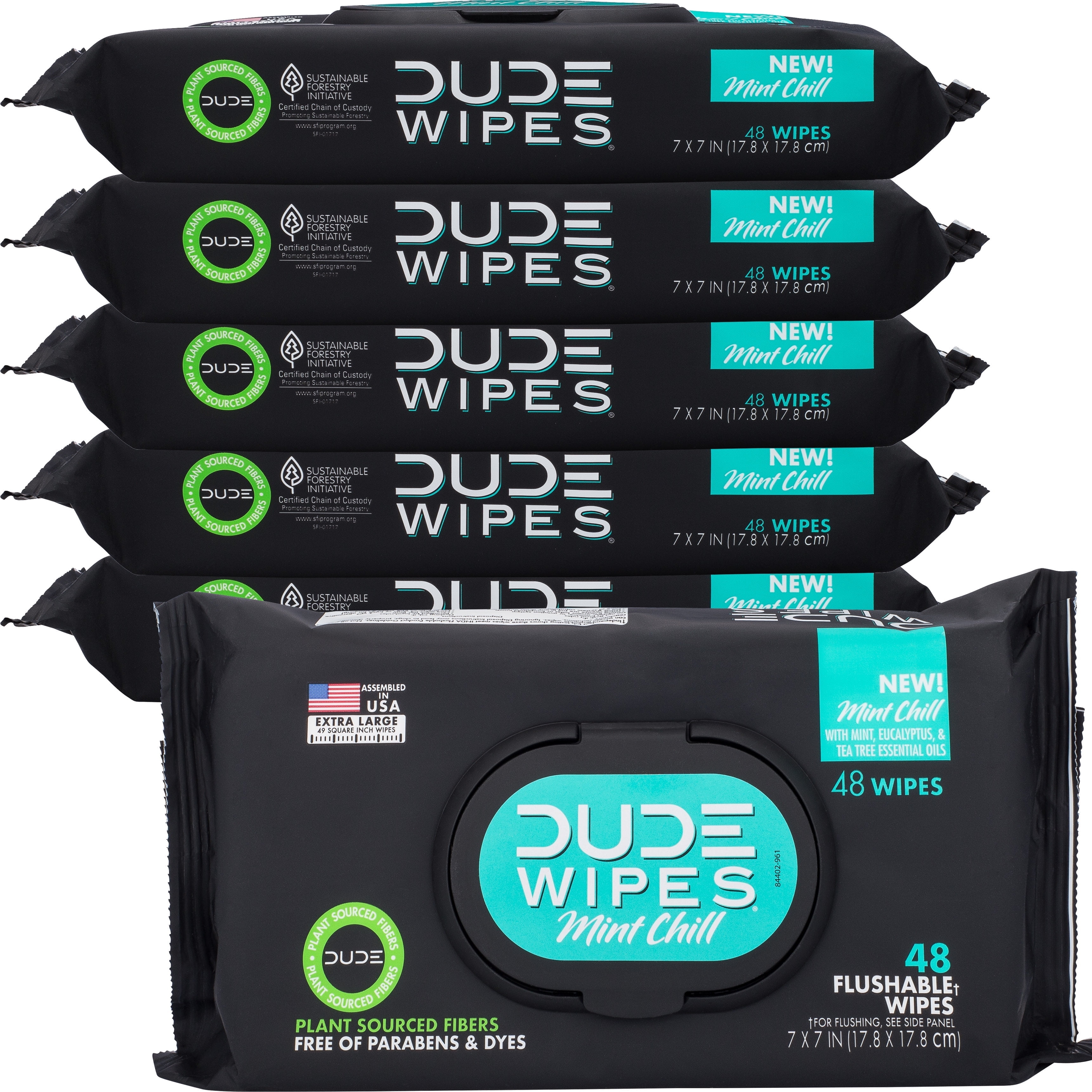 DUDE Products Flushable Wipes, Mint Chill, 288 Count, 6 Pack