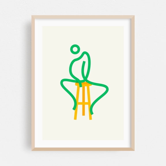 Dude - Zürich Zurich Switzerland Illustration Line Art Minimalist Abstract Modern Art Geometric Sketch Oak Framed Wall Art Print 24 x 36 inches