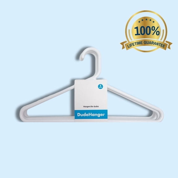DudeHanger - Super Heavy Duty Hangers for Men - White Plastic Hangers - Closet Hangers - Rounded Edges - Thick and Sturdy - Smooth Release