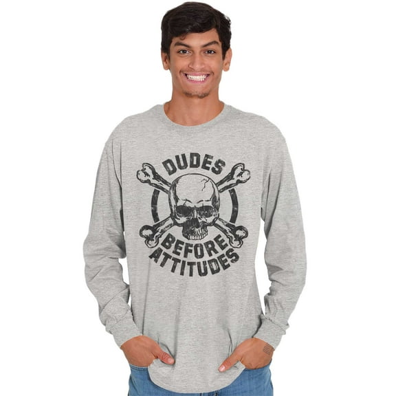 Dudes Before Attitudes Funny Single Men's Big & Tall Long Sleeve Graphic Tee Brisco Brands 3X