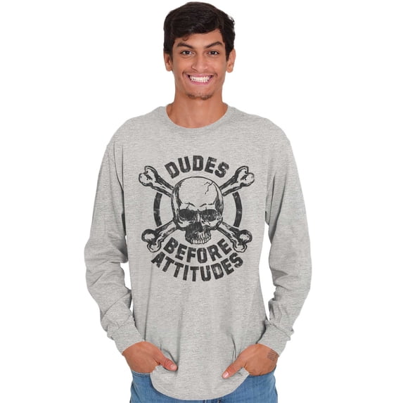 Dudes Before Attitudes Funny Single Men's Long Sleeve Tee T Shirt Brisco Brands S