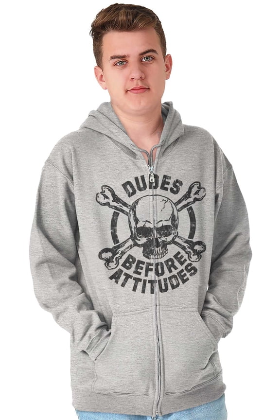 Dudes Before Attitudes Funny Single Zip Hoodie Sweatshirt Men Brisco Brands S