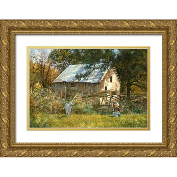 Dudley, June 18x13 Gold Ornate Wood Framed with Double Matting Museum Art Print Titled - Morning Chat