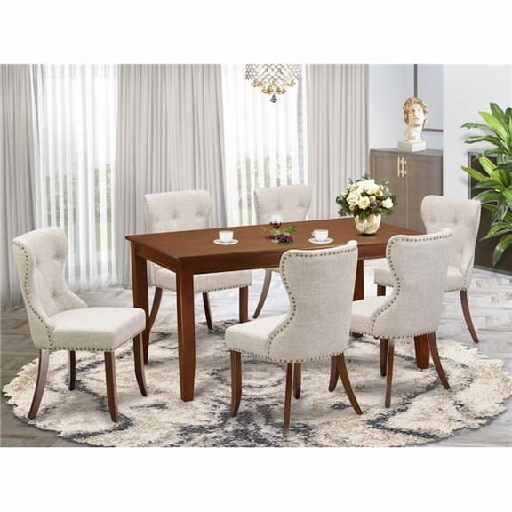 Dudley Kitchen Dining Table Set - Mahogany & Doeskin, Set of 6