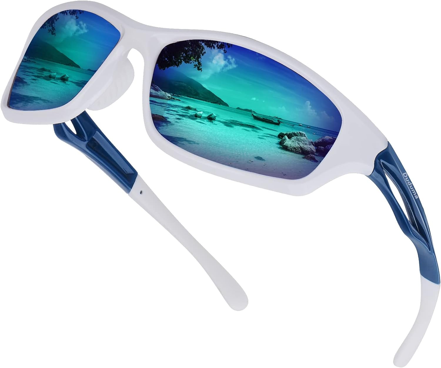 Duduma Polarized Sports Sunglasses for Men Women Running Cycling Fishing  Golf Driving Shades Sun Glasses Tr90 White/Blue