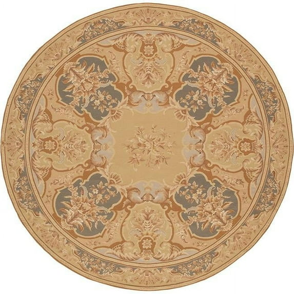 Due Process Stable Trading Aubusson Etienne Ivory & Blue Round Area Rug, 8 x 8 ft.