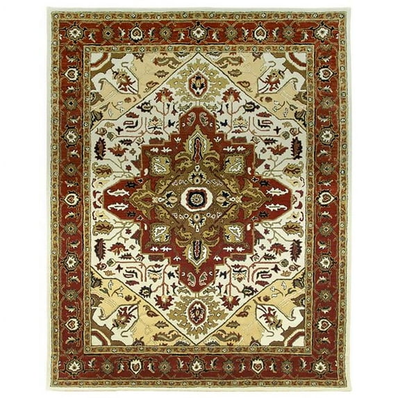 Due Process Stable Trading Tufted Serapi Covered Field Ivory & Brick Area Rug, 2.6 x 4 ft.
