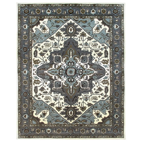 Due Process Stable Trading Tufted Serapi Covered Field Ivory & Frost Grey Round Area Rug, 12 x 12 ft.