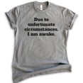 thumbnail image 1 of Due To Unfortunate Circumstances I Am Awake T-shirt, Unisex Women's Men's Shirt, Funny Sleep T-shirt, Dark Heather Gray, Medium, 1 of 6