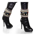 thumbnail image 1 of Duel On Jewel Afghan Tribal Women’s Boot Cuff Anklet Pair in Colorful Embroidered Fabric with Coins, Glass Beads & Mirrors, 11″×5″, Press‑Button Clasp, Boho Fashion, 1 of 5