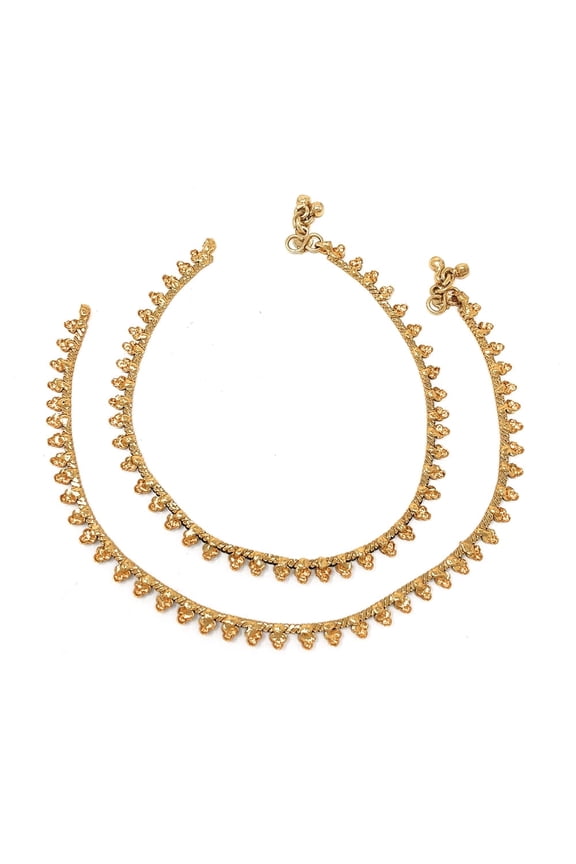 Gold-Plated Bell Anklet Payal Pair with Dainty Chain Design, 10.31-Inch Length, S-Hook Clasp, Traditional Indian Jewelry for Bridal, Dance, Beach, Party, and Everyday Wear