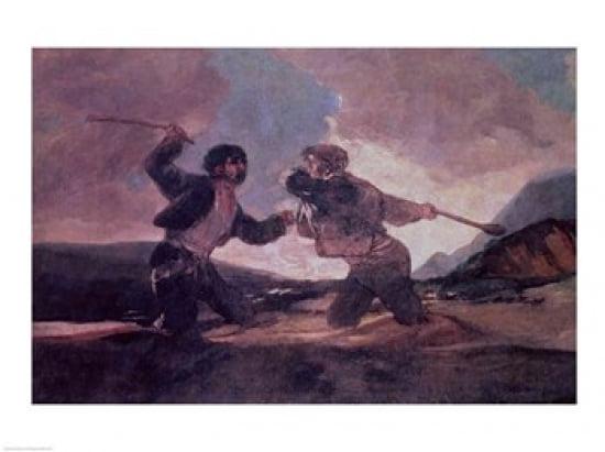 Duel with Clubs Canvas Art - Francisco De Goya (36 x 24)