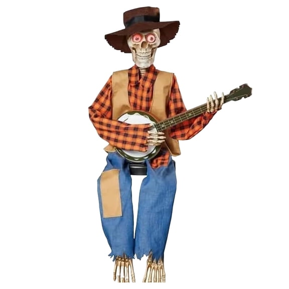Dueling Banjo Piano Skull Ornament - Skeletons Halloween Funny Animated Playing Skeleton Animatronic for House
