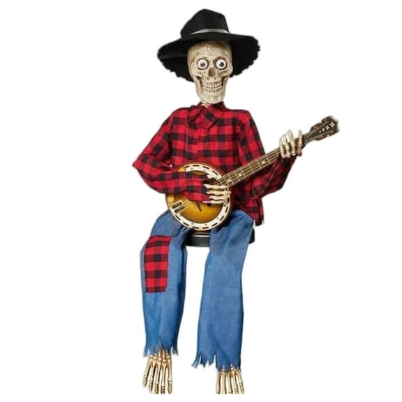 Dueling Banjo Piano Skull Ornament-Skeletons Halloween Funny Animated Playing Skeleton Animatronic for House