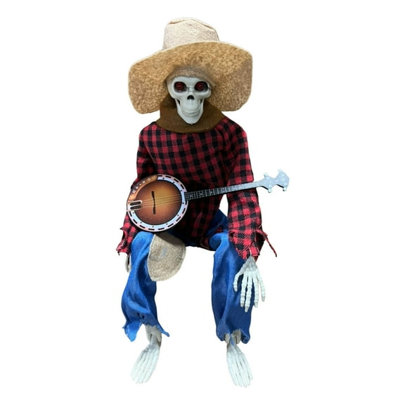 Dueling Banjo Skeletons, Funny Animated Dueling Banjo Halloween Skeletons, Country Skeleton Musicians with Light up Eyes for Haunted House Party Indoor Home Decor