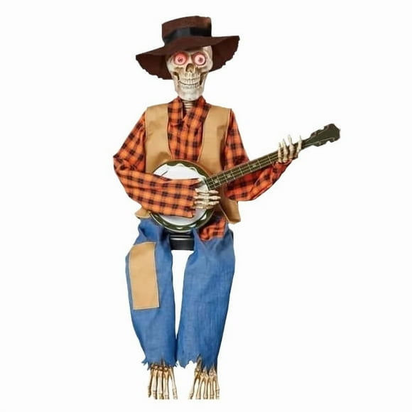 Dueling Banjo Skeletons, Funny Animated Halloween Animated Banjo Playing Skeleton with Light Eyes, Halloween Country Skeleton Musicians Figurine for Haunted House Party & Decorations