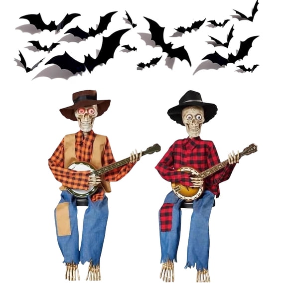 Dueling Banjo Skeletons Halloween Decor, Animated Dueling Banjo Skeletons ABS 10-Inch - Light Up Eyes & Musical Motion for Patio & Haunted House