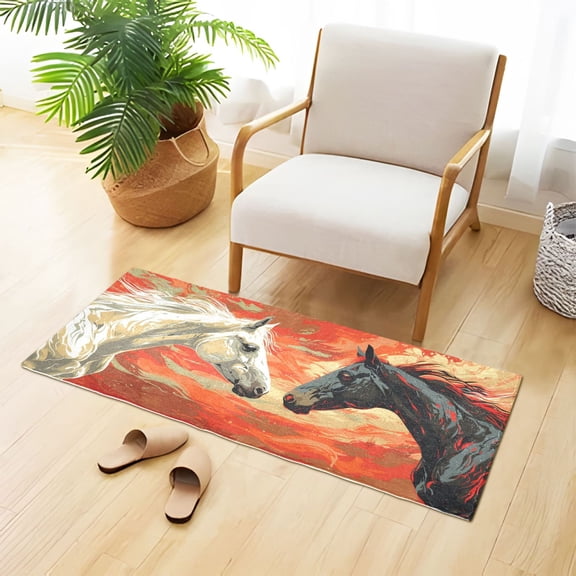 Dueling Horses Plush Carpet Non Slip Runner Rug Absorbent Bath Mat 39" x 20"
