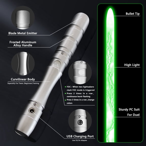 Dueling Light Saber, Detachable Metal Hilt, Cosplay Saber 38.2 Inch, 4 Sound Modes, FOC Swing Effect, USB Rechargeable, Cosplay Prop Birthday Gift