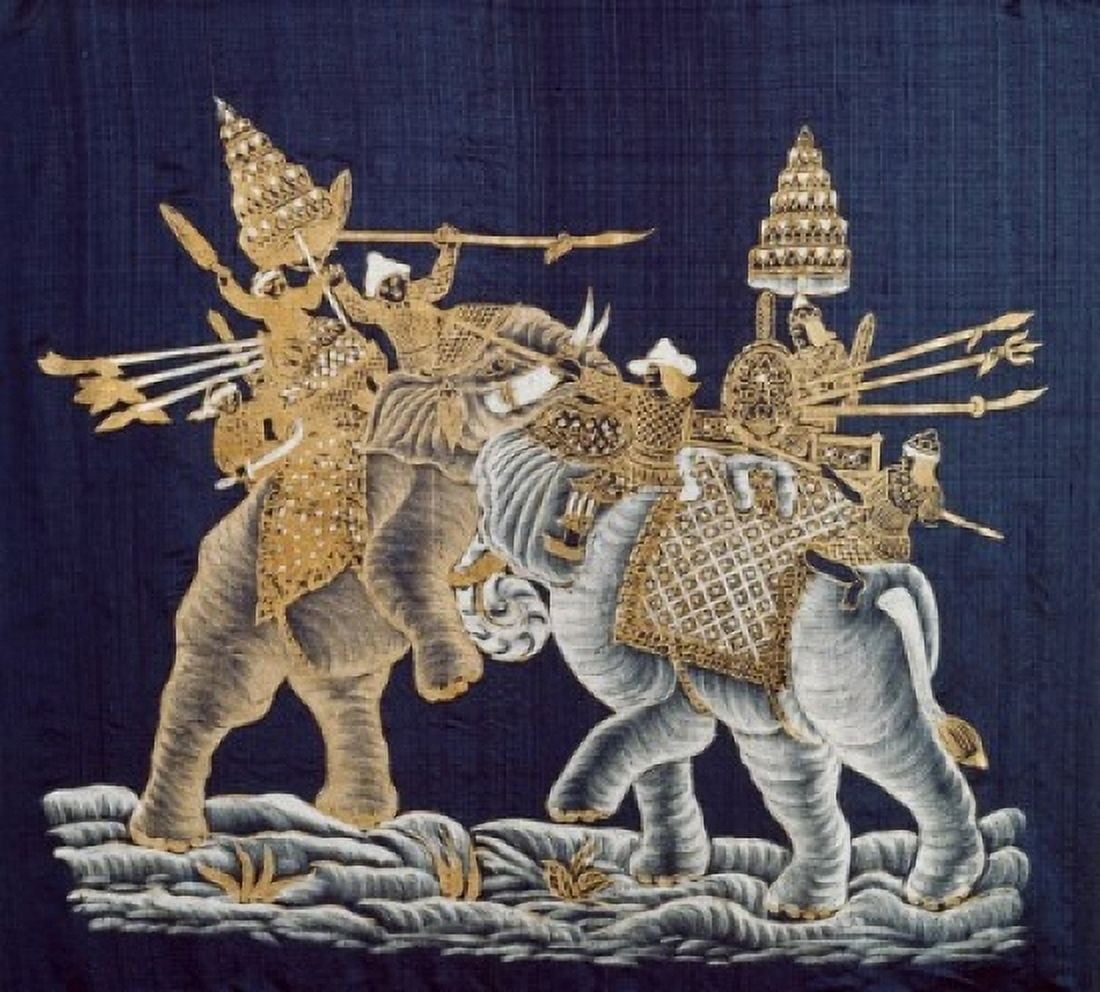 Duelling War Elephants Surint Limatibul Canvas Art - Surint Limatibul (24 x 36)