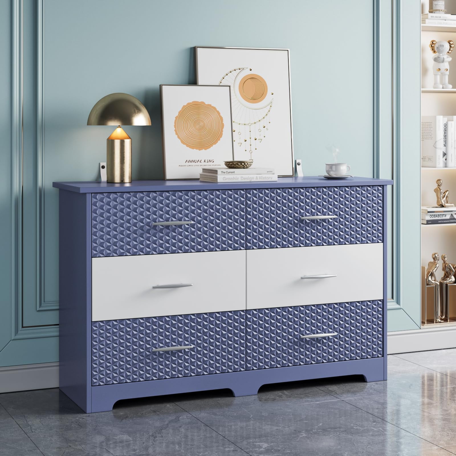 Duerer 6 Drawer Double Dresser, Horizontal Dressers for Bedroom, Chest