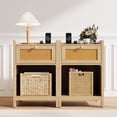 thumbnail image 1 of Duerer End Tables Set of 2 with Charging Station, Rattan Nightstand Bedside Table with Drawer for Bedroom, Side Tables for Living Room, Natural Oak, 1 of 9