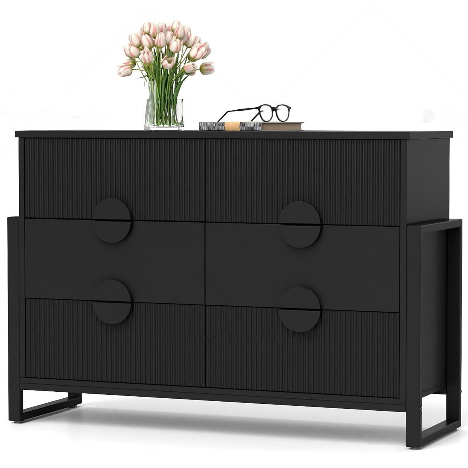 Duerer Modern 6 Drawer Dressers for Bedroom, Chest of Drawers Closet Organizers for Living Room, Hallway, Black