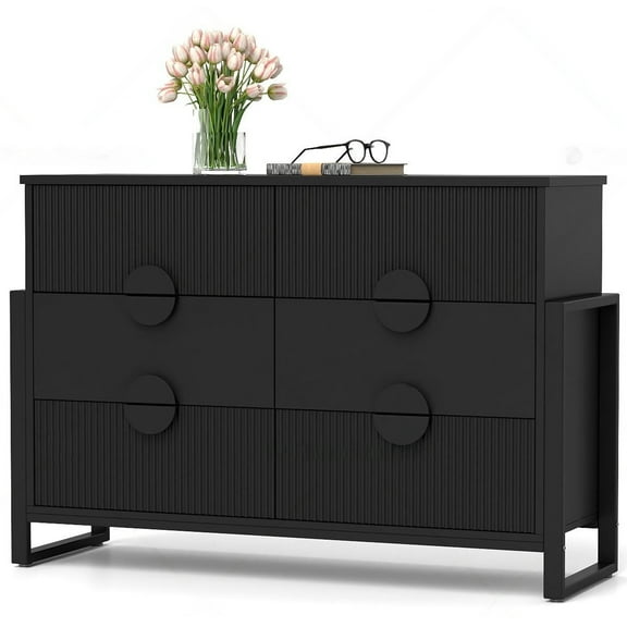 Duerer Modern 6 Drawer Dressers for Bedroom, Chest of Drawers Closet Organizers for Living Room, Hallway, Black