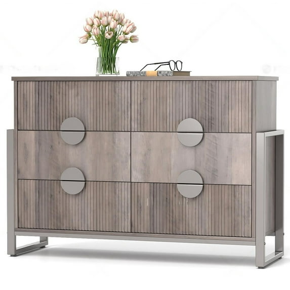 Duerer Modern 6 Drawer Dressers for Bedroom, Chest of Drawers Closet Organizers for Living Room, Hallway, Gray