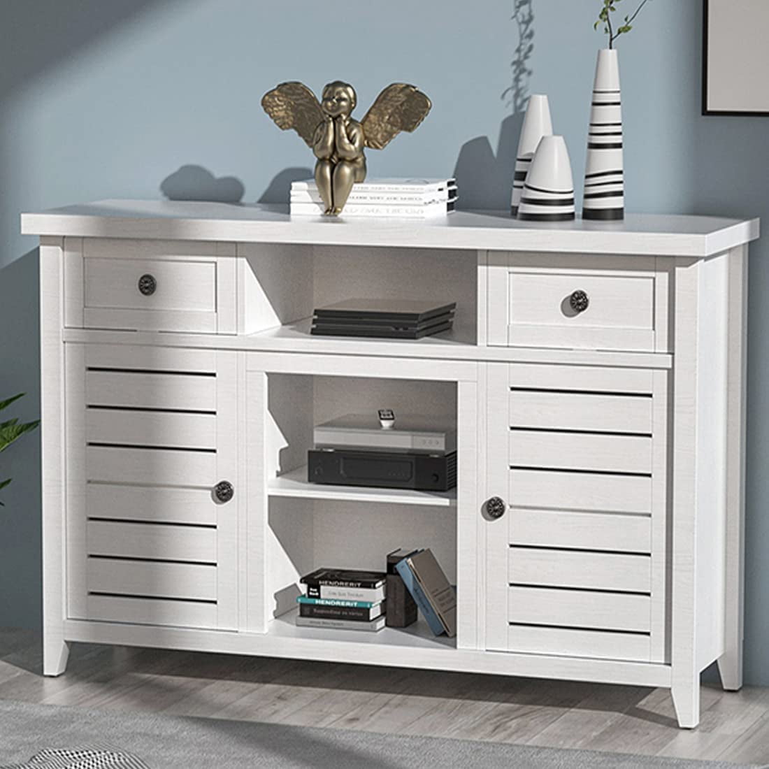 Duerer Tall White TV Stand, Farmhouse TV Stand for 55 inch TV, Wood