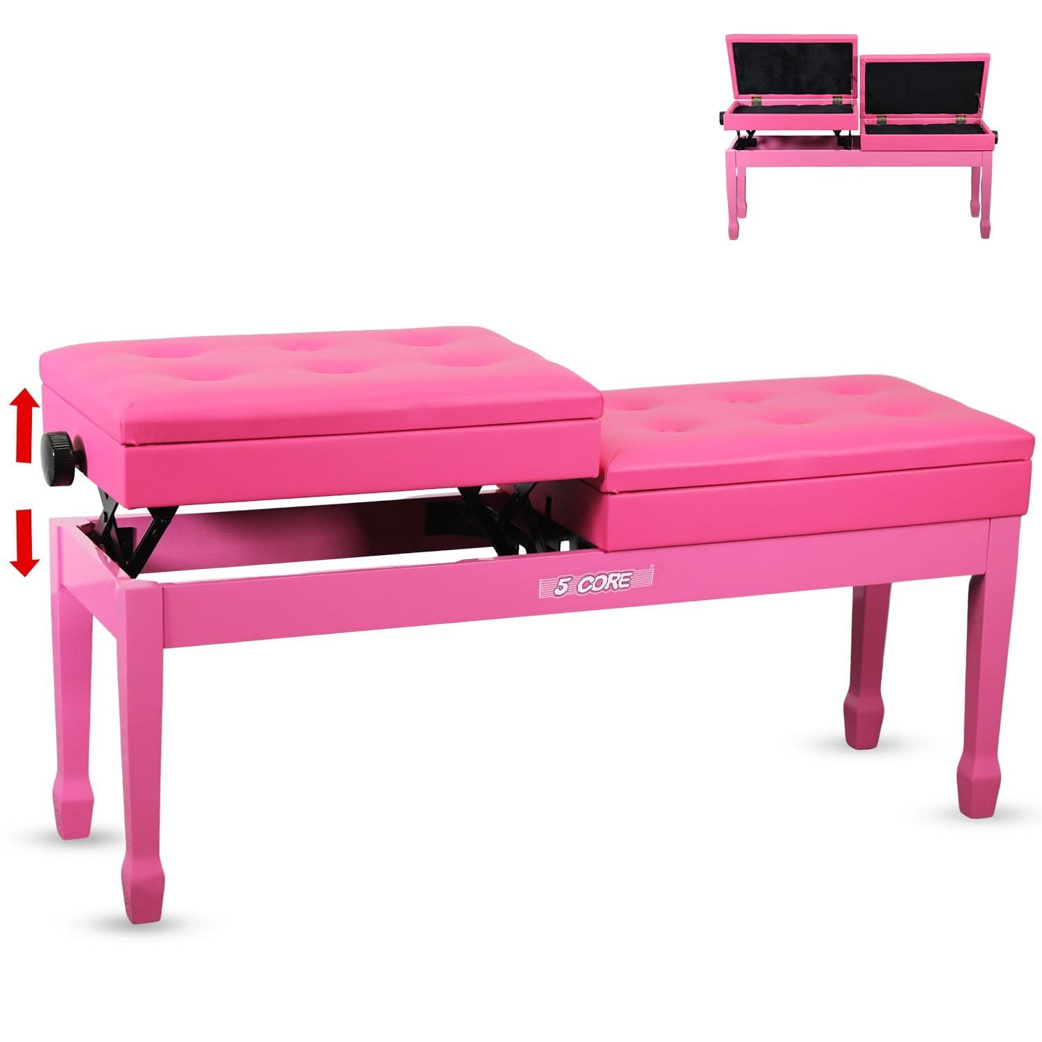 Duet Piano Bench 3.5 Inch Padded Stool with Storage | Adjustable Height Wooden Keyboard Seat | Spill-Resistant Cherry Finish | Heavy Duty Musician Chair for Double Keyboard