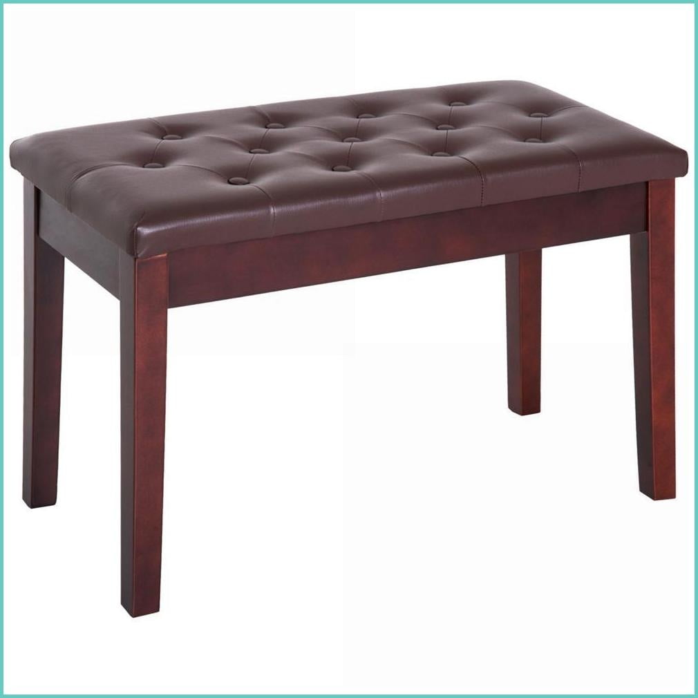 Duet Piano Bench, Faux Leather Padded Cushion & Wooden Frame | Brown | Rubber Wood