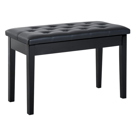 Duet Piano Bench with Faux Leather Padded Cushion and Wooden Frame, Button Tufted Keyboard Bench for Two, Easy to Move Storage Bench for Living Room, Black