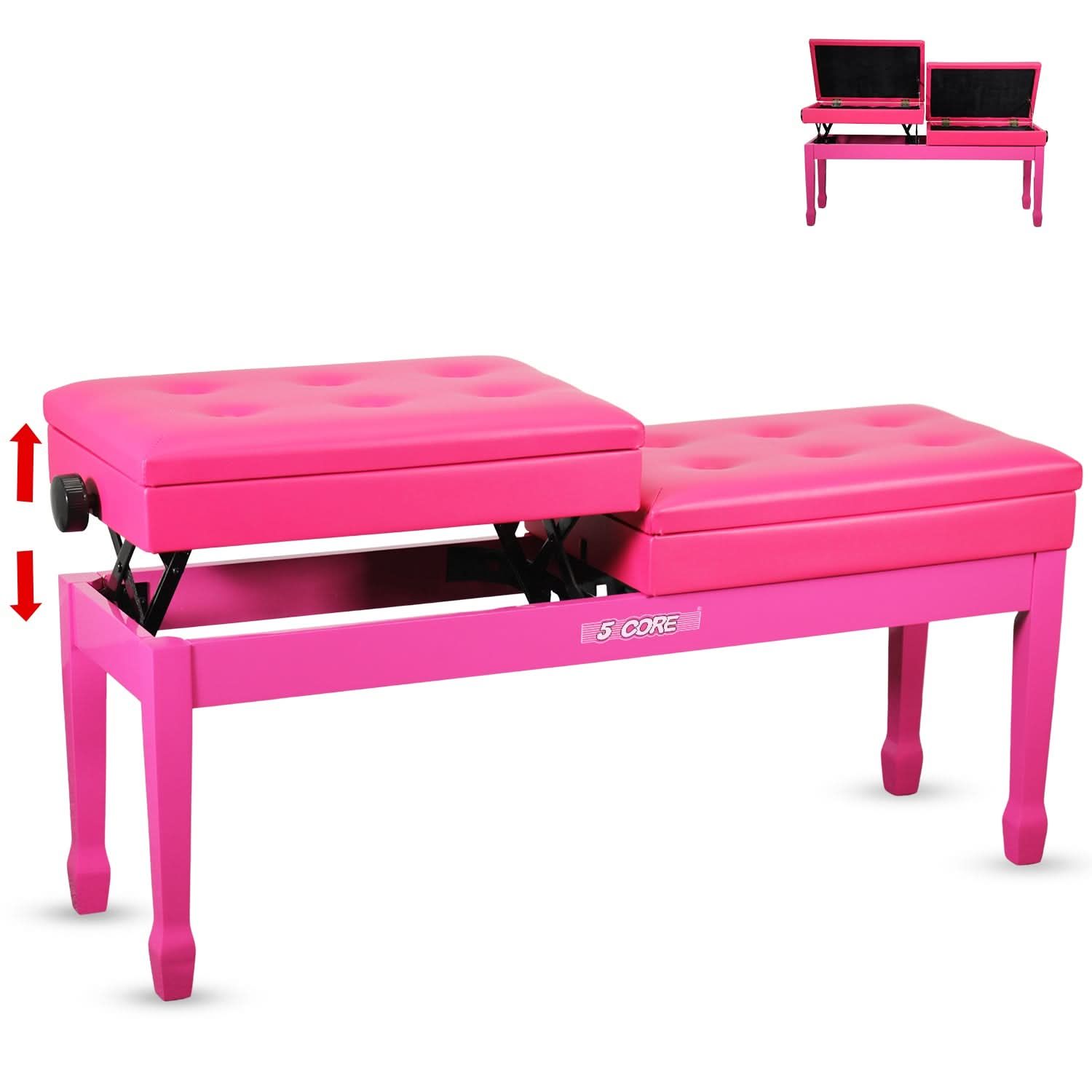 Duet Piano Bench with Storage, Height Adjustable 19-23 Inch, 3.5" Thick Padded Stool, 441lbs Heavy Duty Solid Wood Musician Chair, Spill-Resistant Leather Seat for Double Keyboard, Easy Assembly
