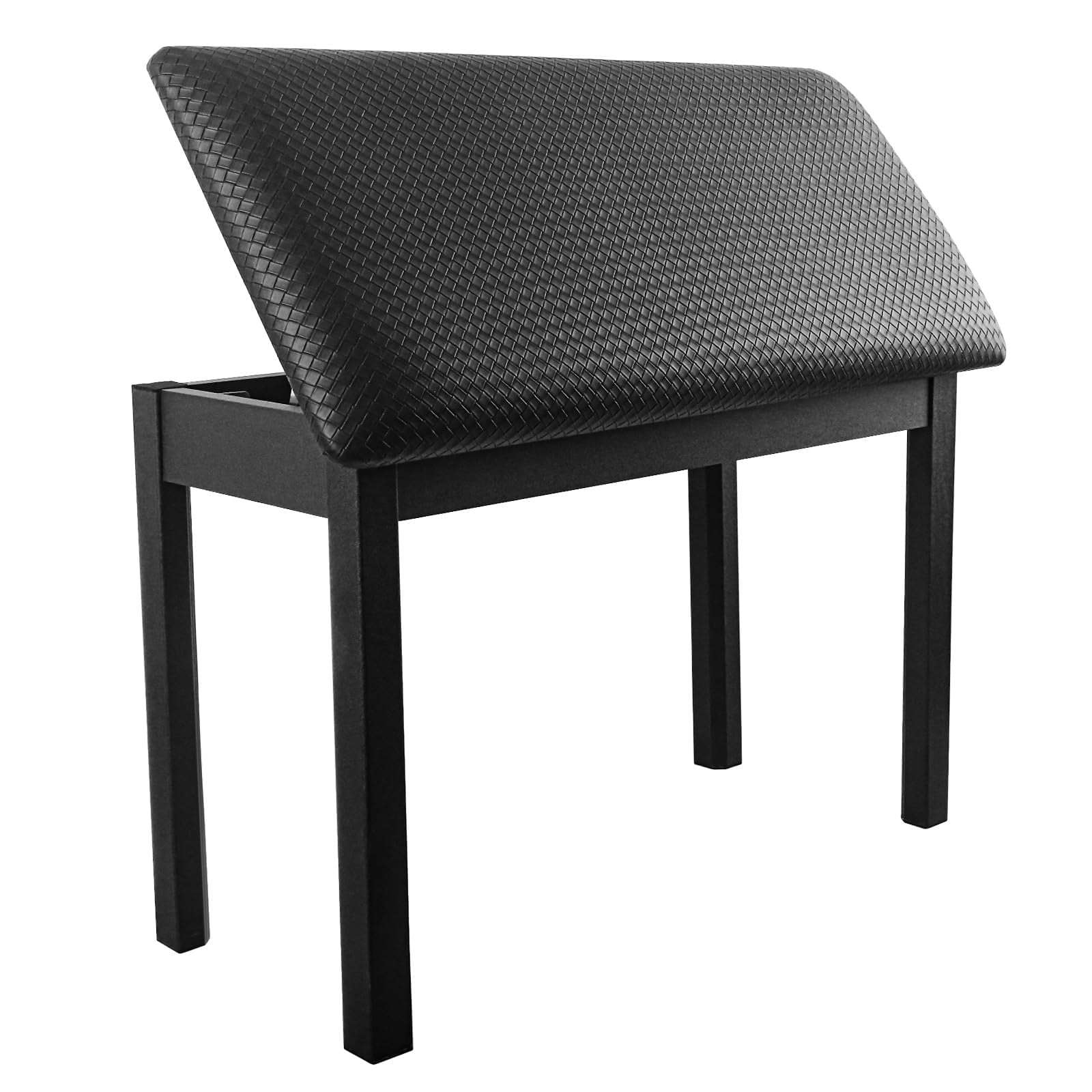 Duet Piano Bench With Storage For Music Books  Waterproof Synthetic Leather Padded Stool Oak Wood Keyboard Holds 350 Lbs Soft Cushioned Easy Assembly 29.5"x13.2"x19.5" Black