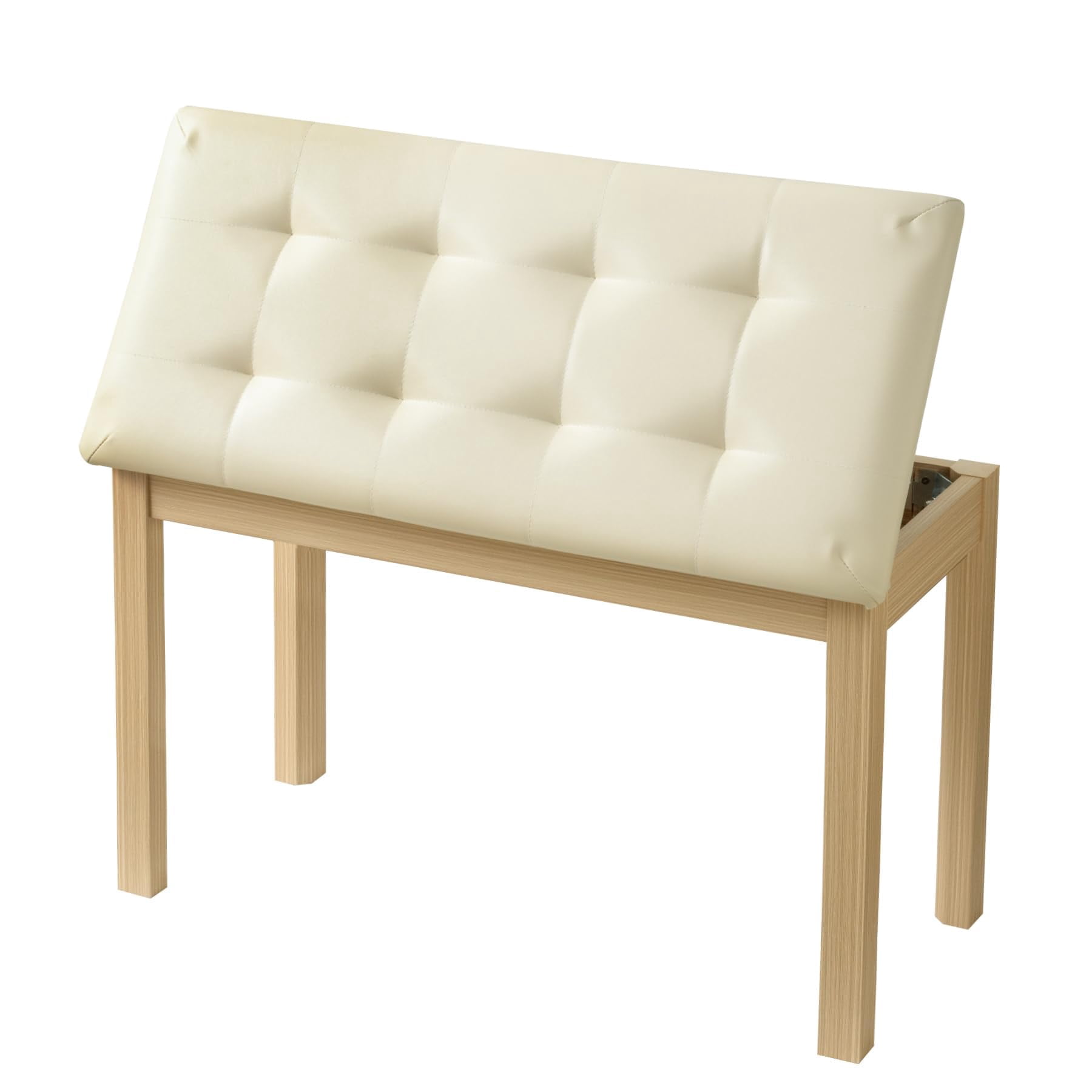 Duet Piano Bench Wooden Keyboard With Storage Compartment  29''piano Chair Seat Padded Cushion Long Stool Beige