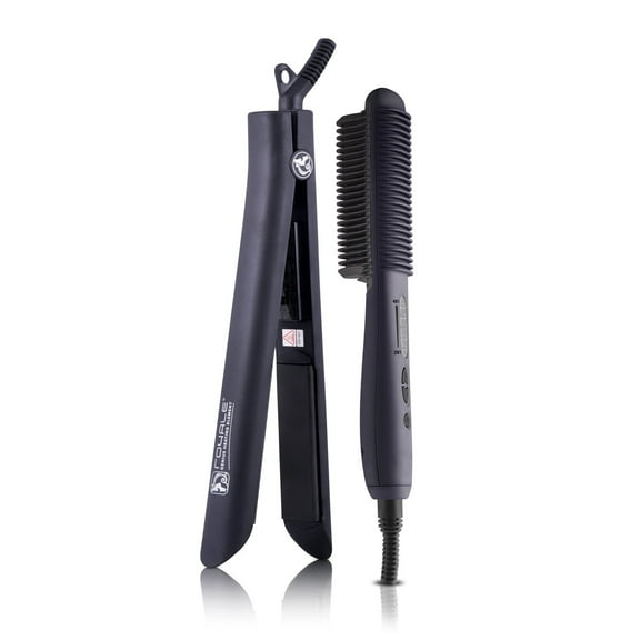 Duet Set - Platinum Heating Brush + Platinum Flat Iron - Black