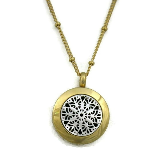 Duet Silver and Gold Small Essential Oil Diffuser 316L Stainless Steel 18-inch Necklace