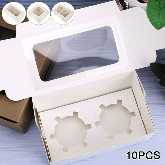 Duety 10 Packs Cupcake Boxes, Cupcake Carriers Hold 6 Standard Cupcakes, Cupcake Containers with Clear Window, Brown Cupcake Boxes Bulk, Food Grade Kraft Cupcake Holders for Cookies Muffins
