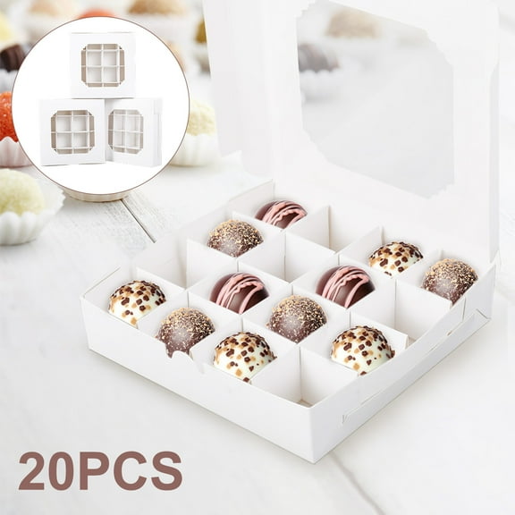 Duety 20 PCS Empty White Paper Window Box with Divider for Chocolate Sweet Assortment, Cookie Boxes, 16-Compartments Quick Assemble Sampler Boxes
