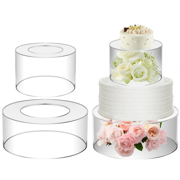 Duety 2Pcs Acrylic Cake Stand Fillable Cake Risers Clear Cake Tier Stackable Centerpiece Cake Display Boxes Decorative Cake Display Stand for Wedding Birthday Party