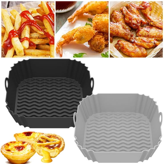 Duety 2Pcs Air Fryer Silicone Pot with Handle Reusable Air Fryer Liner Heat Resistant Air Fryer Silicone Basket Square Baking Pan Air Fryer Accessories Liners for Air Fryer Oven Microwave