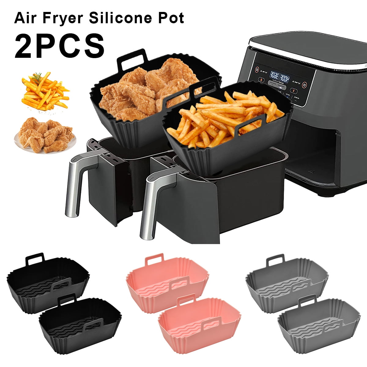 Duety 2pcs Air Fryer Silicone Pot With Handle Reusable Air Fryer Liner Heat Resistant Air Fryer 6078